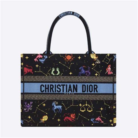 Medium Dior Book Tote Black Multicolor Dior Pixel Zodiac 